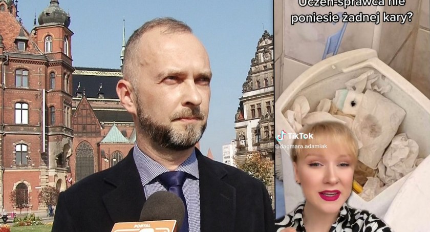 Zdjęcie: Krzysztof Duszkiewicz, zastępca prezydenta Legnicy. Obok kadr z filmu Dagmary Adamiak z TikToka.  