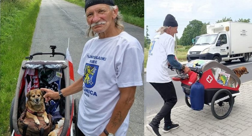 Zdjęcie: Franciszek Gogół i Dino w biegu dookoła Dolnego Śląska. Fot. Komenda Wojewódzka Policji we Wrocławiu/ Facebook Franek i Dino