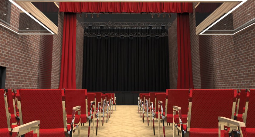 Zdjęcie: Wizualizacja sceny powstającej w dawnej szkole medycznej. Ryc. Agata Zając, Fundacja Teatr Avatar