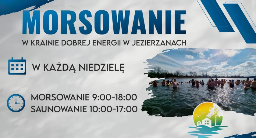 Zdjęcie: plakat morsowania, ludzie w jeziorze Fot.: fb KDE