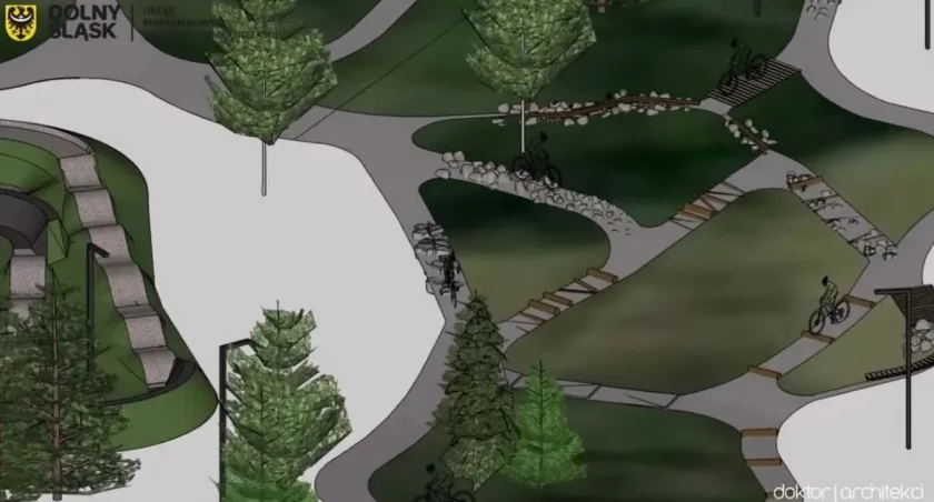 Zdjęcie: Przykładowy projekt Dolnośląskiego Rowerowego Parku Umiejętności. Ryc. doktor/architekci, źródło Urząd Marszałkowski Województwa Dolnośląskiego. 