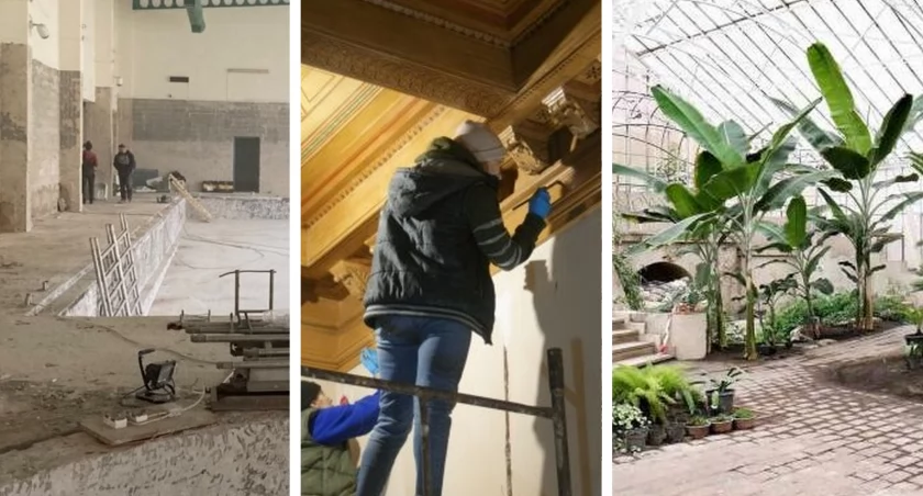 Zdjęcia: (od lewej) modernizacja basenu Bąbelek, przebudowa Teatru Letniego, rewitalizacja palmiarni. Fot. Urząd Miasta w Legnicy/ Piotr Kanikowski 