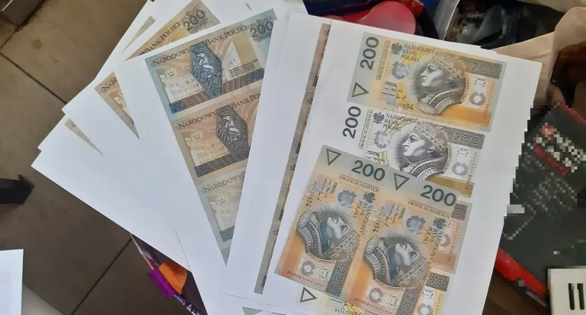 Zdjęcie: arkusze z wydrukowanymi banknotami  Fot.: dolnośląska policja