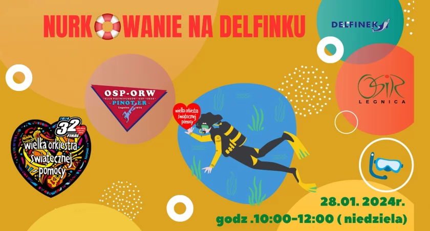 Zdjęcie: plakat wydarzenia, logo WOŚP, nurek Fot.: OSiR