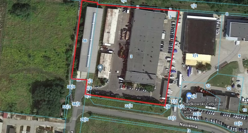 Zdjęcie: Planowany obszar inwestycji Royal Bees Recycling. Mapa: Geoportal