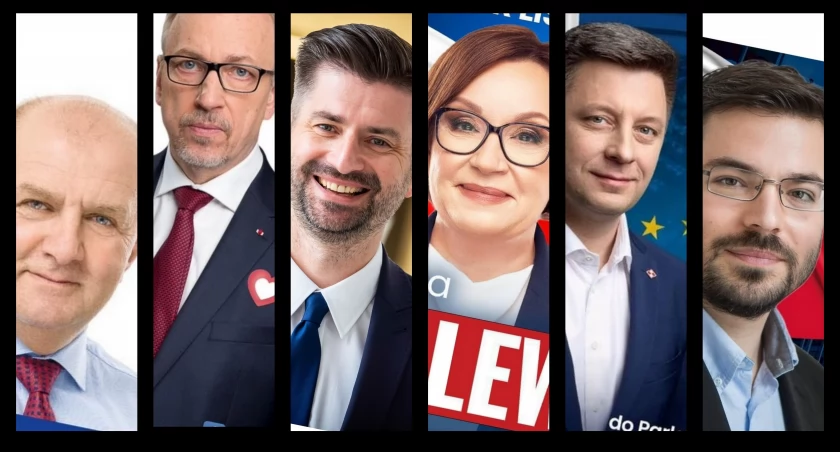 Zdjęcie: (od lewej) Andrzej Buła, Bogdan Zdrojewski, Krzysztof Śmiszek, Anna Zalewska, Michał Dworczyk, Stanisław Tyszka. Źródło: materiały wyborcze kandydatów
