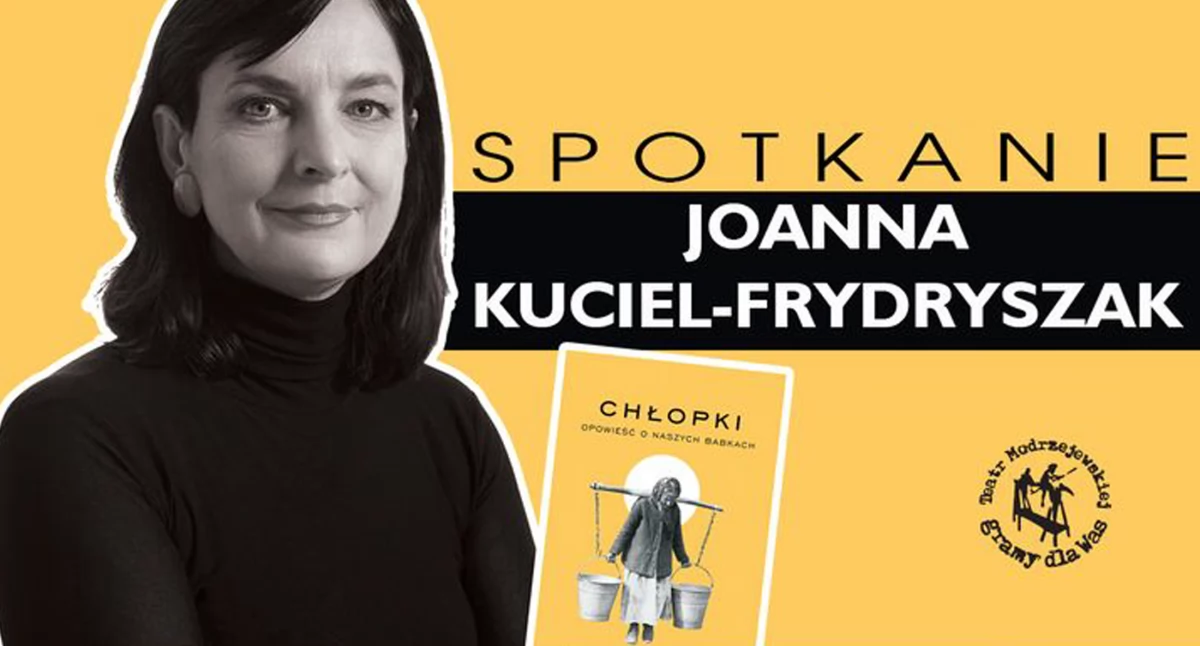 Zdjęcie: Joanna Kuciel-Frydryszak i okładka jej książki Fot.: Teatr Modrzejewskiej