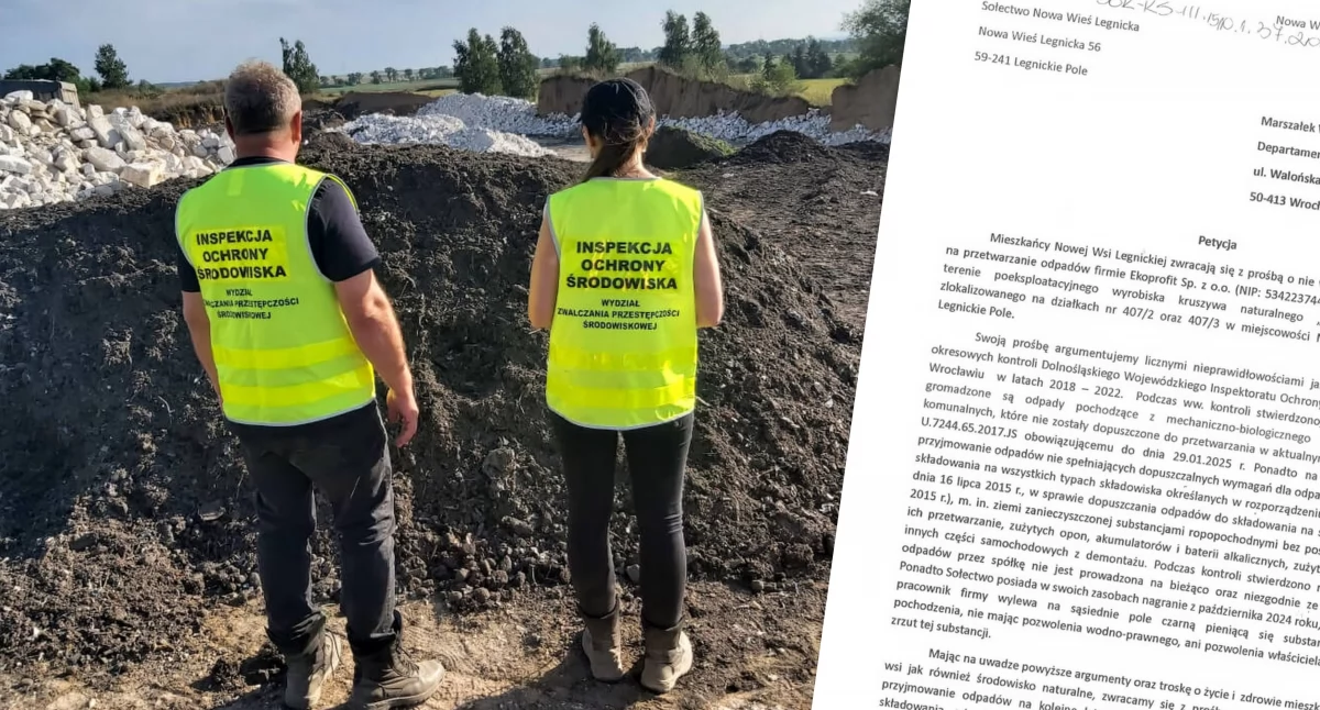 Zdjęcie: Rok 2019, kontrola Wojewódzkiej Inspekcji Ochrony Środowiska na rekultywowanym wyrobisku w Nowej Wsi Legnickiej. Fot. WIOŚ Wrocław
