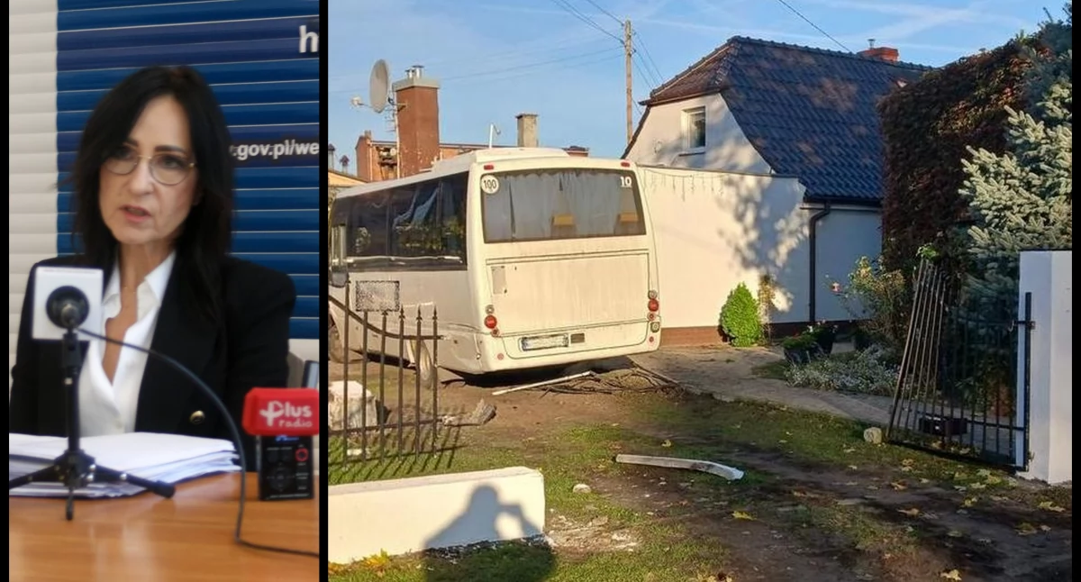 Zdjęcie: Prokurator Liliana Łukasiewicz (fot. Piotr Kanikowski). Autobus, którym kierował Jakub G. (fot. Komenda Powiatowa Policji w Górze)