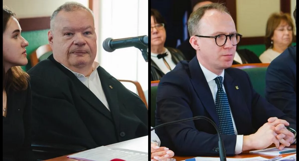 Zdjęcie: (Z lewej) radny Paweł Frost. (Z prawej) prezydent Legnicy Maciej Kupaj. Fot. Aga Jackiewicz.