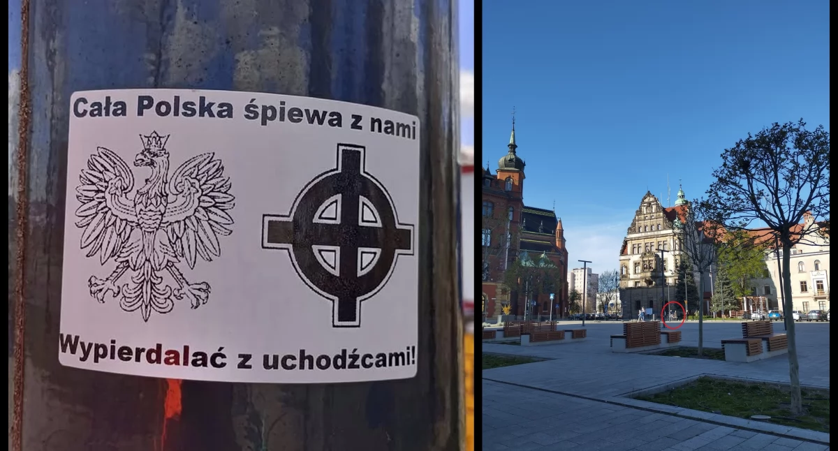 Zdjęcie: Zdjęcie profilowe organizatora legnickiej bojówki (źródło Facebook). Po prawej: spotkanie neonazistów na pl. Słowiańskim (fot. Katarzyna Odrowska) 