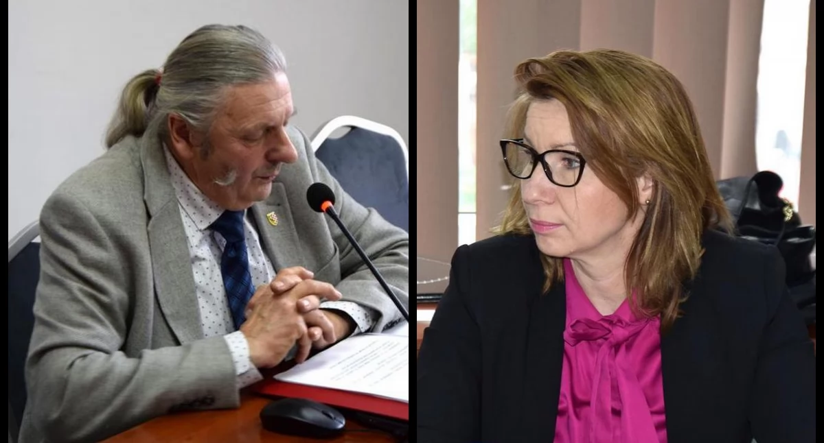 Zdjęcie: Przewodniczący Rady powiatu Legnickiego Jan Łukasz. Radna Elżbieta Stępień. Fot. Starostwo Powiatowe w Legnicy