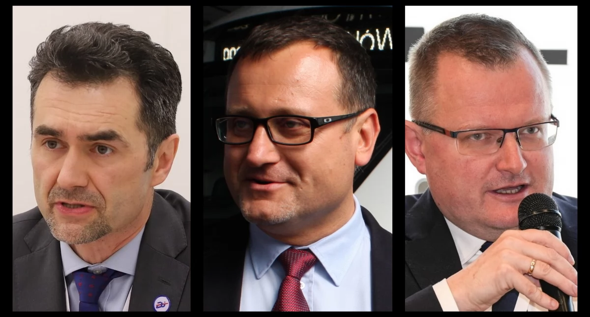 Zdjęcie: (Od lewej) wiceminister infrastruktury Piotr Malepszak (źródło: Ministerstwo Infrastruktury), członek zarządu CPK Piotr Rachwalski (fot. Piotr Kanikowski), wiceprezes Kolei Dolnoślaskich S.A. Wojciech Zdanowski (fot. Facebook/ Wojciech Zdanowski - Członek Zarządu kolei Dolnośląskich S.A.) 