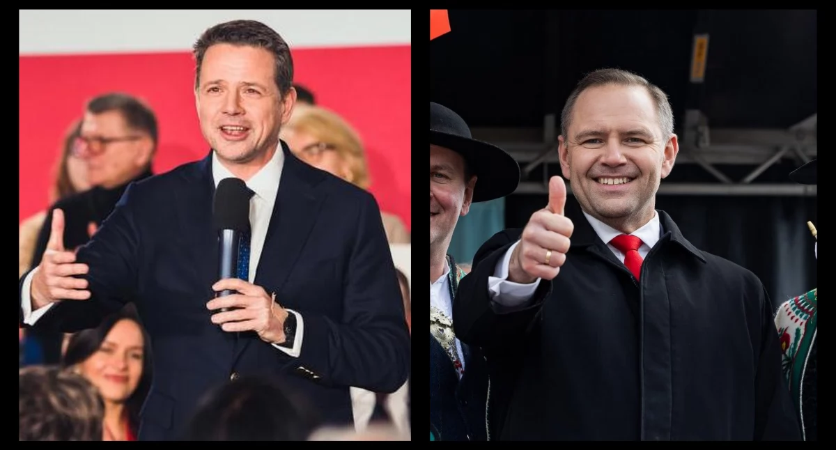 Zdjęcie: Z lewej, Rafał Trzaskowski (fot. Aga Jackiewicz). Z prawej, Karol Nawrocki (źródło: Facebook/ Nawrocki 2025). 
