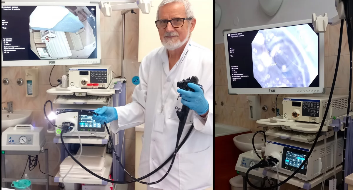 Zdjęcie: Nowy gastroskop oraz dr n. med. Bogusław Radzki ze Szpitala Powiatowego im. A. Wolańczyka w Złotoryi. Fot. szpital Powiatowy im. A. Wolańczyka w Złotoryi.