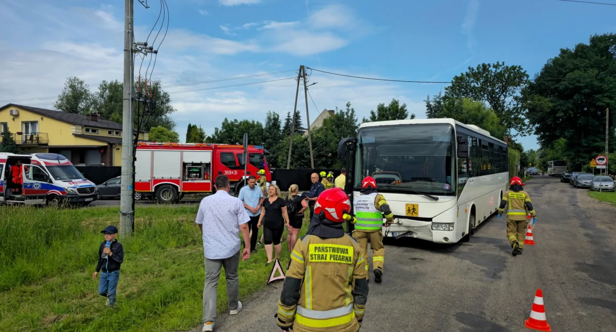 Zdjęcie: Kolizja w Jezierzanach. Fot. asp. Kacper Czyżewski/ Komenda Miejska Państwowej Straży Pożarnej w Legnicy