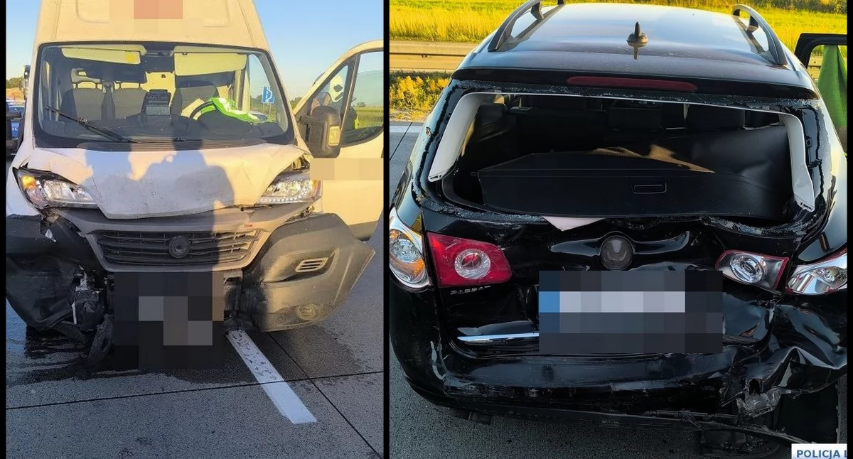 Zdjęcie: Uszkodzone samochody na A4. Fot. Komenda Miejska Policji w Legnicy