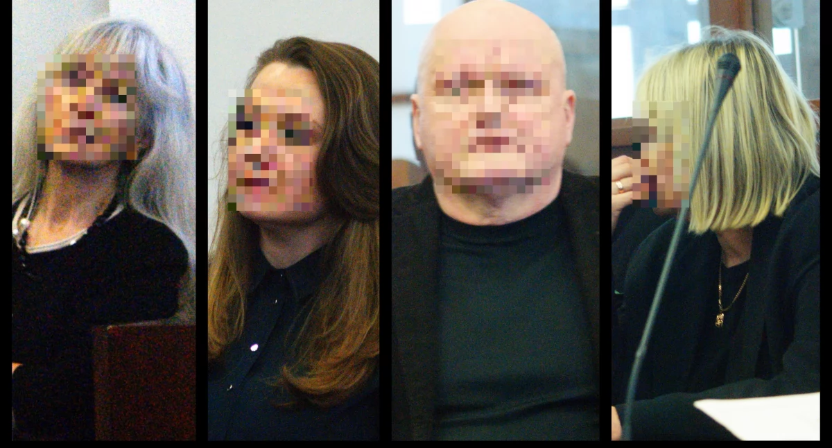 Zdjęcie: Oskarżeni w sprawie znęcania się nad zwierzętami w palmiarni, tj. (od lewej) Henryka Z., Irena D., Witold Z., Magdalena N. Fot. Piotr Kanikowski 