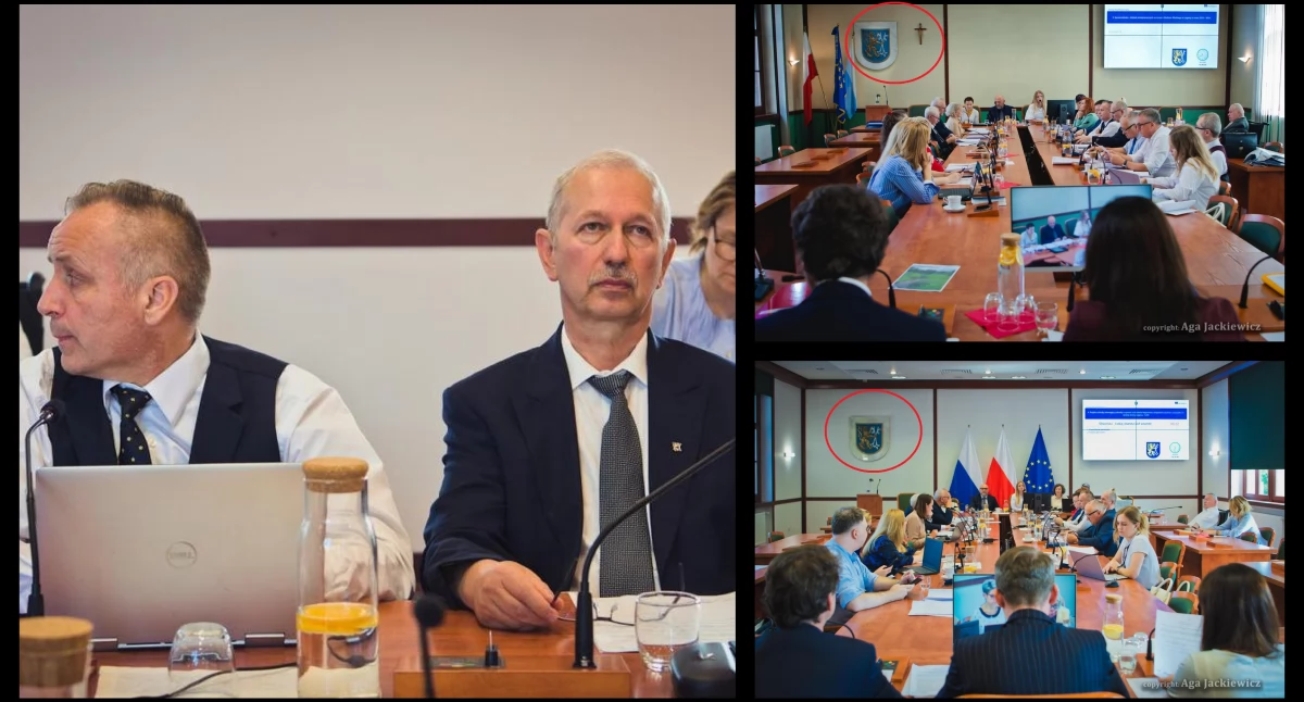 Zdjęcie: Po lewej, radni Andrzej Lorenc i Adam Wierzbicki. Po prawej sala obrad w ratuszu przed i po liftingu. Fot. Aga Jackiewicz.