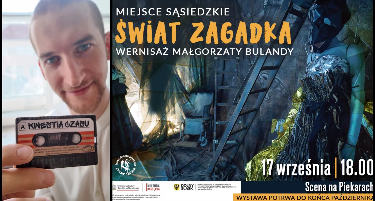 Zdjęcie: Patryk Wójcik. Baner zapowiadający wystawę Małgorzaty Bulandy. Źródło: Teatr Modrzejewskiej w Legnicy