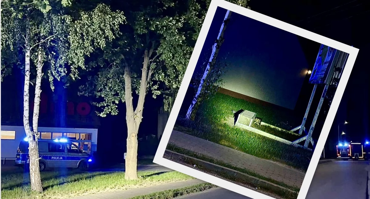 Zdjęcie: Podejrzana paczka i nocna akcja pod sklepem w Budziszowie Wielkim. Źródło: Facebook/ OSP KSRG Budziszów Wielki